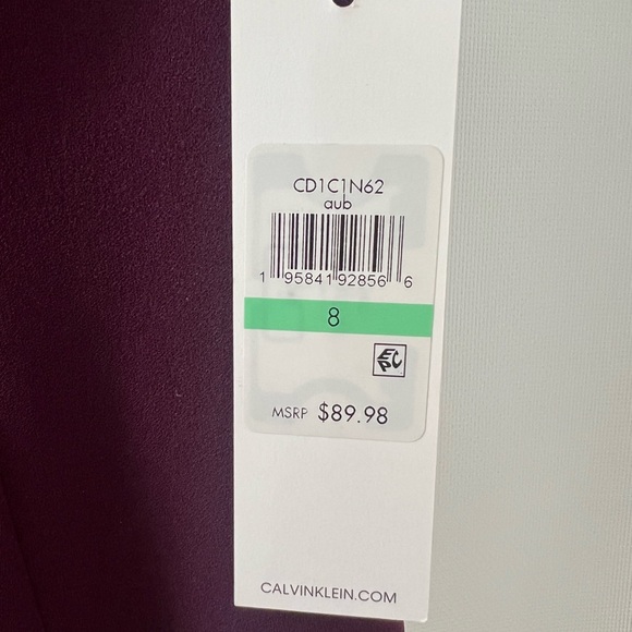 NWT Calvin Klein, Plumb Midi Work Dress, Bow and Gold Zip Details, Size 8 - Picture 3 of 6